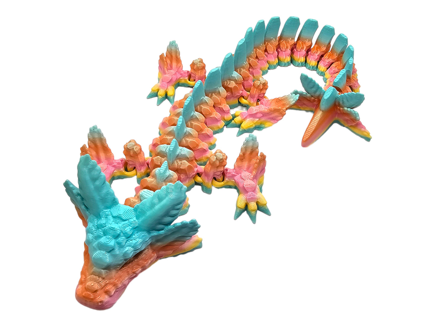 Axolotl Dragon, Cinderwing, pastel rainbow, articulated dragon, flexible, rainbow dragon, axolotl gift