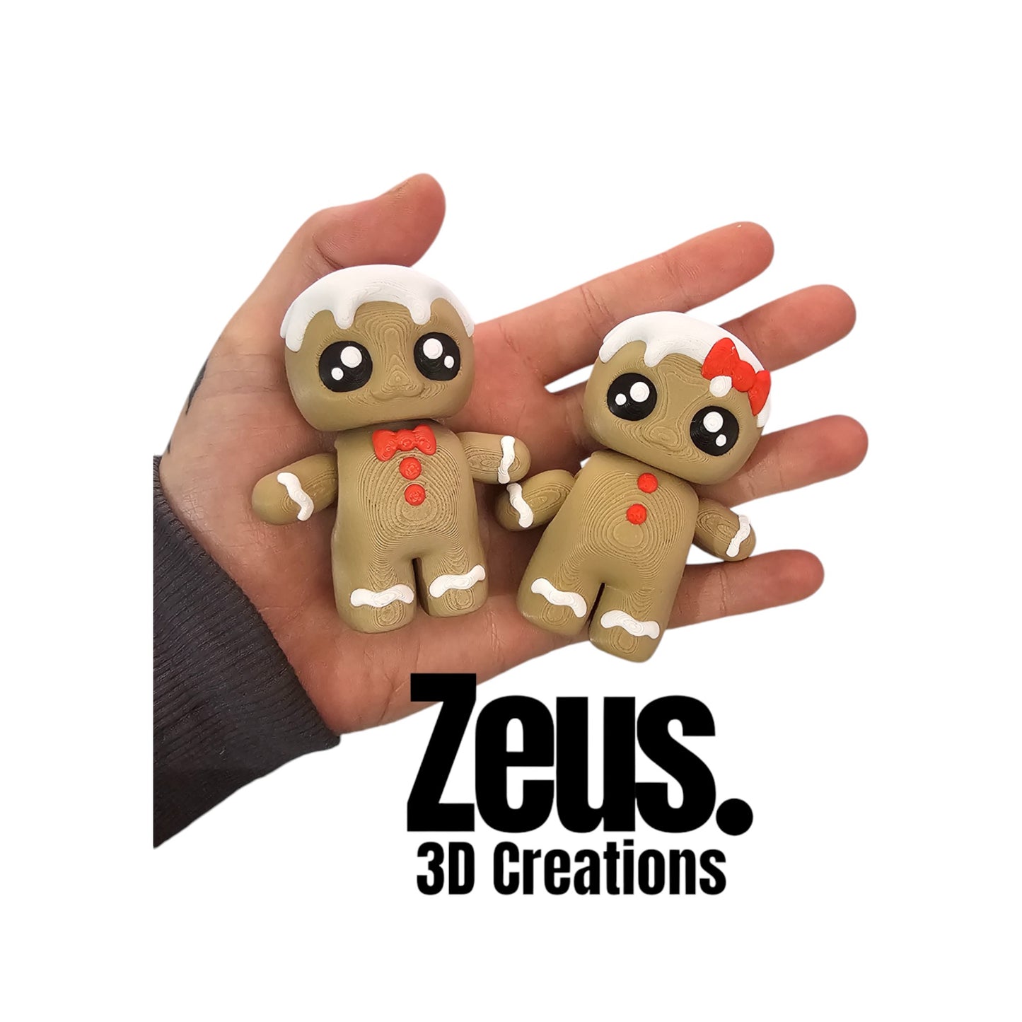 Cute 3D printed gingerbread people. Christmas decor, christmas gift, desk buddy. gingerbread man, gingerbread woman