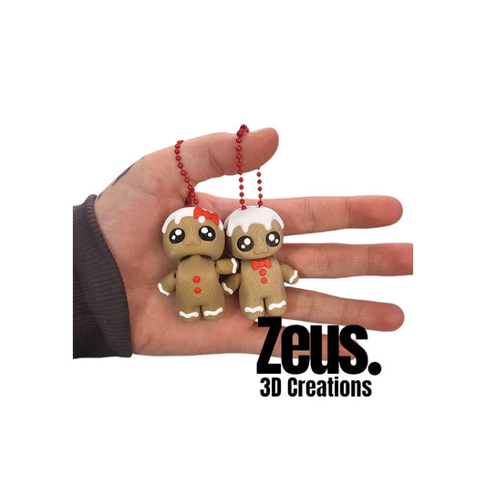 Cute 3D printed gingerbread keyring people. Christmas decor, christmas gift, desk buddy. gingerbread man, gingerbread woman